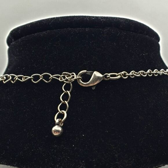 Red Acrylic & Crystal Pendant Necklace Rhinestone Silver Tone Chain 19" Vintage - Picture 6 of 7